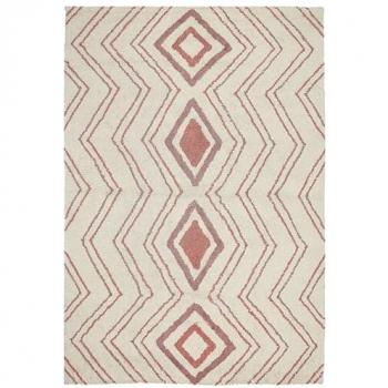 Alfombra de Algodón Beige Rosa Geométrica 160 x 230 cm Hecha a Mano Estilo Shaggy