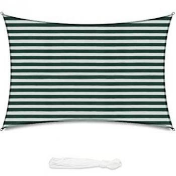Sekey Toldo Vela de Sombra Rectangular HDPE Protección Rayos UV Resistente Permeable Transpirable para Patio, Exteriores, Jardín, con Cuerda, Rayas Blanco-Verde 3×4m