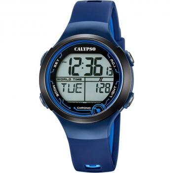 Reloj Calypso Digital Crush K5799/5 Unisex Correa de Caucho Negro/Azul Diámetro 40mm