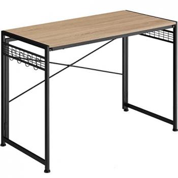 Mesa de Escritorio Plegable Paterson 102x51x77cm - Mueble de Oficina Portátil con Superficies de Rejilla y 8 Ganchos, Estilo Industrial en Madera Clara (Roble Sonoma)