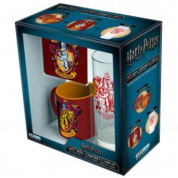 Set regalo Harry Potter, escudo Gryffindor. Taza, vaso y posavasos