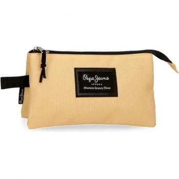 Estuche Pepe Jeans Aris Colorful tres compartimentos amarillo pastel.