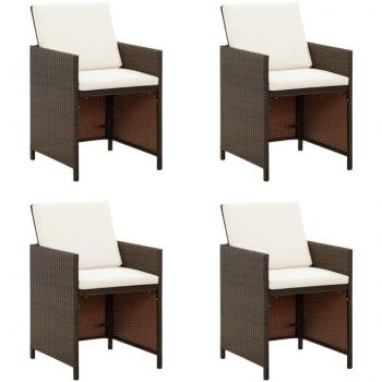 Sillas de jardín con almohadas 4 PC en Polyrattan Marrón con cojines, diseño moderno, resistentes a la intemperie, estructura de ratán sintético, incluye 4 sillas y cojines acolchados