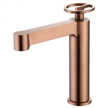 Grifo monomando para lavabo Olimpo en oro rosa cepillado