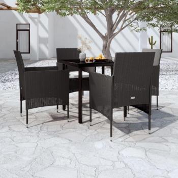 5 Piece Black Garden Dining Set with Cushions