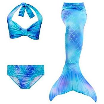 DNFUN 3pcs Traje de Baño de Cuello Hálter con Cola de Sirena Bikini Set para Niña