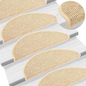 Alfombrilla Autoadhesiva de Escalera Sisal 15 uds Beige 65x21x4 cm, Protector Antideslizante de Peldaño