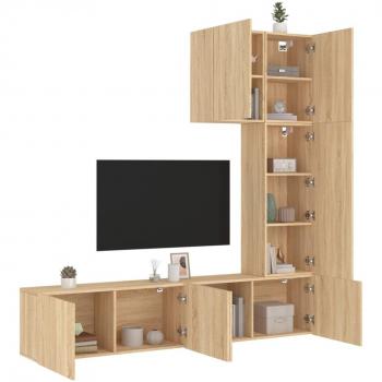 Muebles de TV de pared 5 pzas madera de ingeniería roble Sonoma Marrón