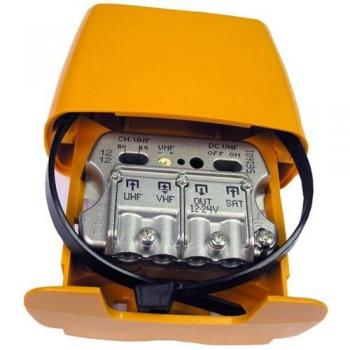 Televes 561601 NanoKom - Amplificador de Antena para Mástil con 3 Entradas, 24dB, Amarillo