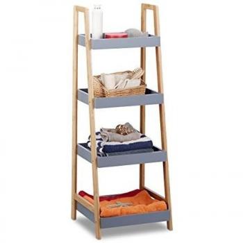 Estantería de baño Relaxdays, 4 estantes, madera bambú, organizador gris, dimensiones 98 x 36 x 34.5 cm