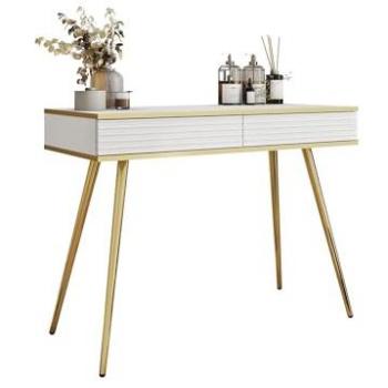 Consola Felduno 106, Blanco y Dorado, 80x102x50cm, Con Cajones