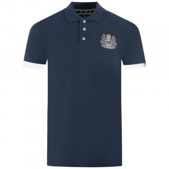 Aquascutum Blue Cotton Polo Shirt - Size L, Contrasting Logo, Men's Branded Collar, Navy Blue