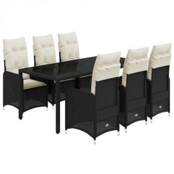 Set de mesa y sillas de jardín 7 pzas con cojines, ratán PE negro