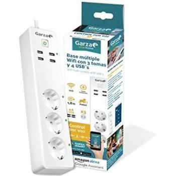 Garza Smart - Regleta WiFi Inteligente con Interruptor, 4 Tomas, 2 USBs Tipo A, USB C y USB 3.0 Carga Rápida PD20W/QC3.0, WiFi 2.4GHz, Programable, Medidor Consumo, Control por App y Voz Alexa/Google