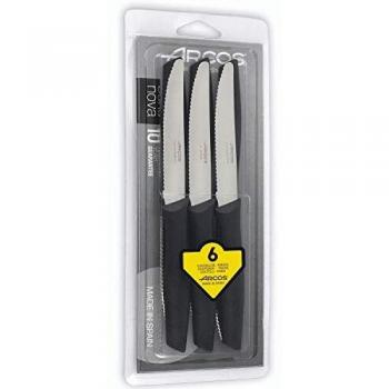 Arcos Serie Nova, Set 6 pzas. Cuchillo de Mesa, Hoja de Acero Inoxidable de 110 mm, Mango de Polipropileno Color Negro