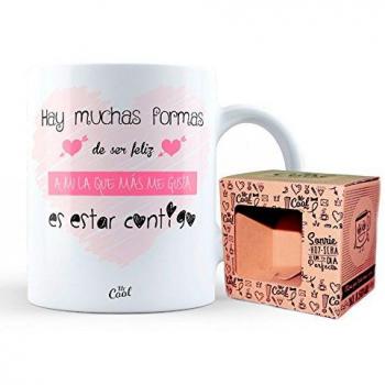 Mr Cool Taza 33 Cl en Caja Regalo con Mensaje Hay Muchas Formas de ser Feliz a mi la Que mas me Gusta es Estar Contigo, Cerámica,, 15x10x5 cm