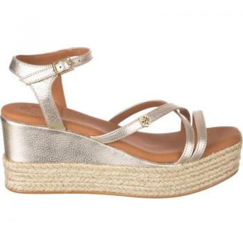 Sandalias de piel con cuña Popa Carloti laminado oro para mujer