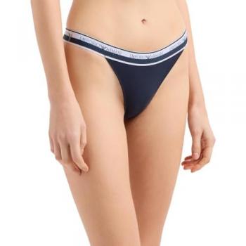 Tanga para mujer Emporio Armani, pack de 2, algodón elástico con logoband, color marino
