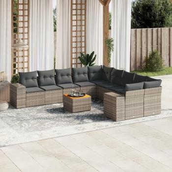 11-Piece Grey Poly Rattan Garden Sofa Set with Cushions