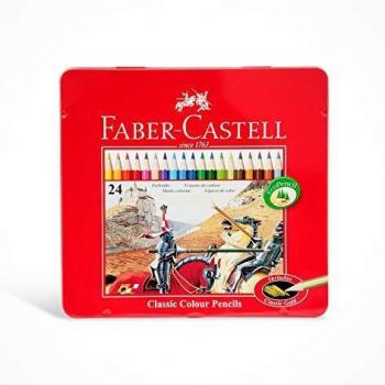 Faber Castell 115845 - Estuche de metal con 24 lápices de colores forma hexagonal, lápices escolares, multicolor