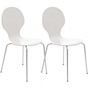 Set de 2 Sillas Apilables Diego con Asiento de Madera y Estructura Metálica - Color Blanco