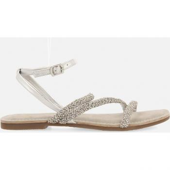 Sandalias Plateadas de Piel con Pedrería - Mujer