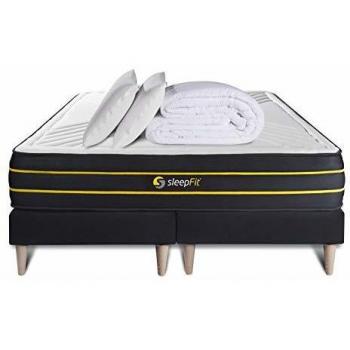 Pack Colchón Ultra 160x200 + Somieres Dobles Negros 80x200 + Edredón + 2 Almohadas - Espuma Viscoelástica, Confort Equilibrado, Grosor 26 cm