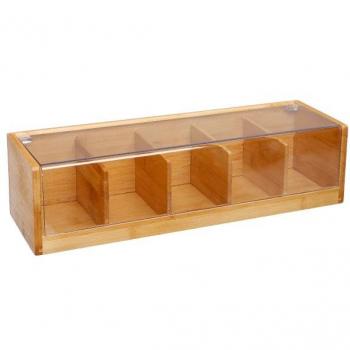 Caja de té de bambú con 5 compartimentos - 36 x 11 x 9,5 cm - Beige