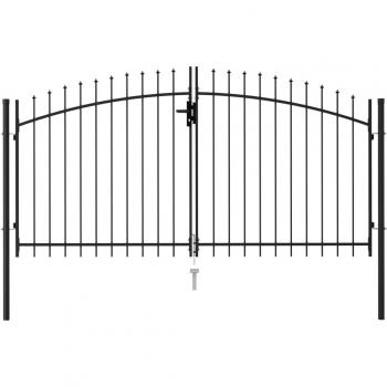 vidaXL Double Door Fence Gate with Spike Top Steel 3x1.5 m Black