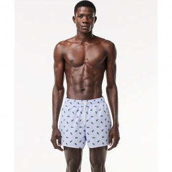 Bañador Lacoste con estampado de cocodrilo azul para hombre