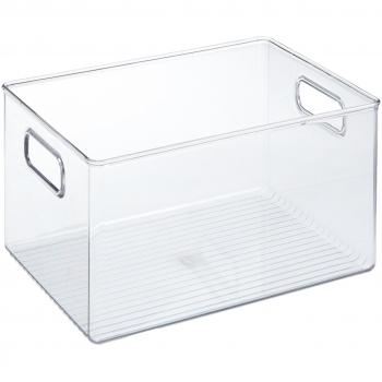 iDesign Caja transparente con asas, organizador de cocina extragrande de plástico, caja organizadora sin tapa para los armarios o el frigorífico, transparente