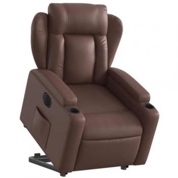 Sillón reclinable elevable eléctrico de cuero sintético marrón Vidaxl