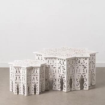 Mesa de Centro Bigbuy Home 90x90x46 Cm Blanca, dimensiones 90 cm x 90 cm x 46 cm, color blanco, incluye dos unidades, fabricada en DMF (tablero de fibra de densidad media)