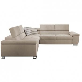 Sofá rinconero Comfivo 265 con función de descanso y caja de ropa de cama, 275x275x71cm, color marrón claro