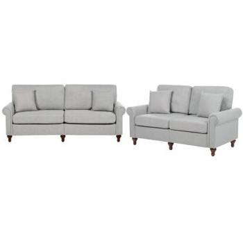 Conjunto de Sofás Modernos de Tela Gris Claro Ginnerup con Cojines - 2 y 3 Plazas