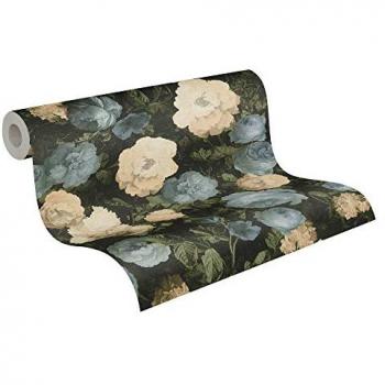 Papel Pintado Vlies Historia del Arte, Floral Botánico en Azul y Verde, 0.53 x 10.05 m