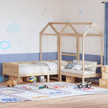 Juego de sofá cama y banco con techo 90x190cm en madera maciza de pino, color marrón