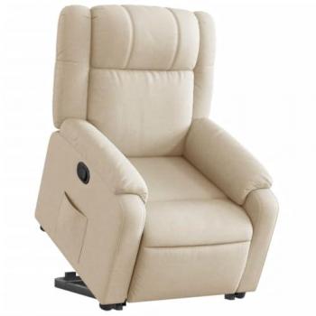 Sillón Reclinable Elevable de Tela Color Crema con Respaldo y Reposabrazos, Sillón Orejero para Relax y Descanso, Asiento Ajustable