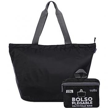 Totto Bolso Shopper Plegable Ramel Color Negro - Complemento Versátil para Mujer, PEQUEÑO