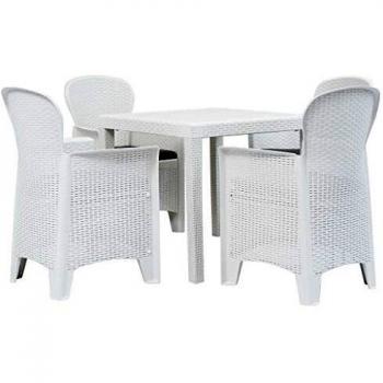 5-Piece Outdoor Dining Set - White Plastic Rattan Look