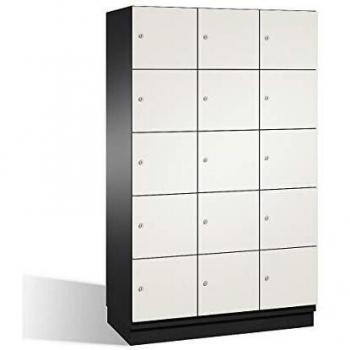 Armario de compartimentos bajo llave C+P CAMBIO con 5 compartimentos, puertas HPL, color negro y blanco, ancho 1200 mm