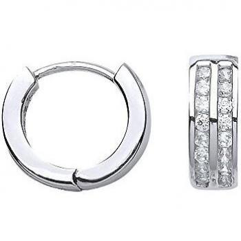 Jewelco Europa Señoras Plata esterlina Blanco Huggie aro aretes