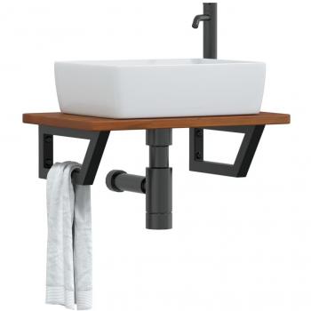 Estante de lavabo de pared de acero y madera maciza de roble vidaXL