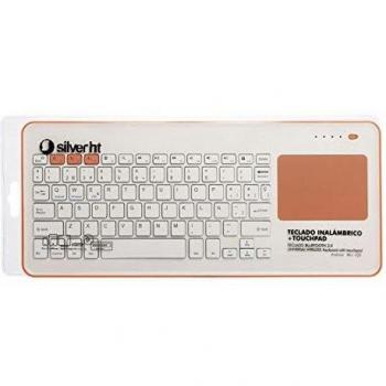 Silver HT - Teclado Inalámbrico con Touchpad para Smart TV, Smartphones, Tablets, iPhone, iPad y Videoconsolas - White + Peach. Teclado en Español. Contiene la Letra Ñ.