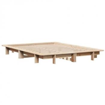 Estructura de cama madera maciza de pino 140x200 cm color marrón, incluye marco de cama, base de cama, sin colchón