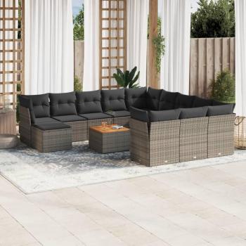 13-Piece Grey Poly Rattan Garden Sofa Set with Cushions