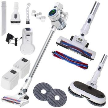 Aspiradora inalámbrica 2 en 1 Adler AD 7064, limpieza húmeda y seca, 350W, filtrado HEPA, pantalla inteligente, base de autolimpieza, autonomía de hasta 114 minutos