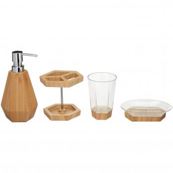 AmazonBasics 4 piezas - Juego de bambú para lavabo - Geométrico
