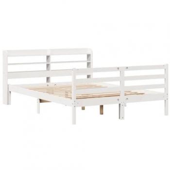 Estructura de cama con cabecero blanco 150x200 cm madera maciza de pino
