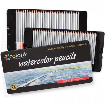 Colore Matite acquarellabili - 72 matite colorate solubili in acqua per studenti e professionisti – Colori assortiti per album da disegno per adulti e bambini – Penna con pennello - Set da 72 colori